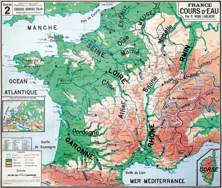 Carte Paul Vidal de La Blache - Les Cours d'Eau de France