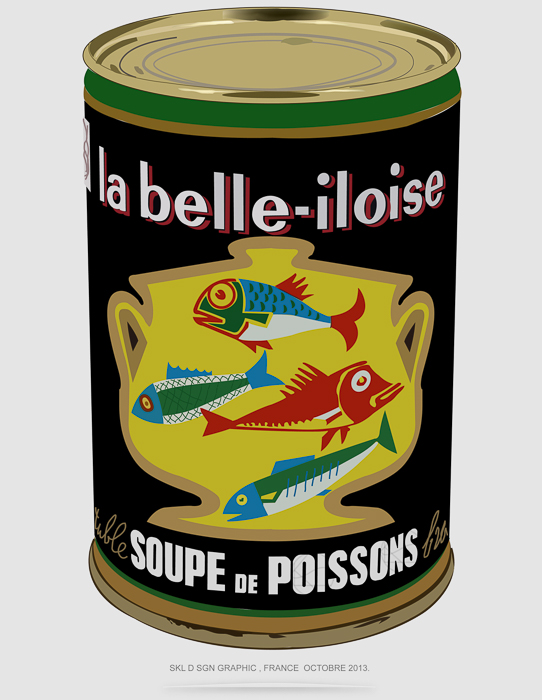 Pop Art style: Fish Soup can, using Illustrator vector graphics software | © Guillaume Petit — SKL D Sgn — www.guillaumepetit.fr @SKL, octobre 2013.