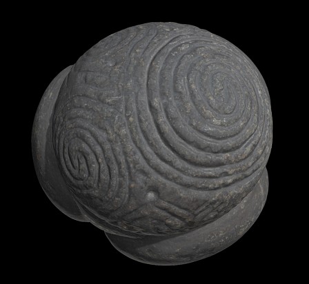 Carved stone ball, Towie, Aberdeenshire, avr. 2020 Carved stone ball, Towie, Aberdeenshire