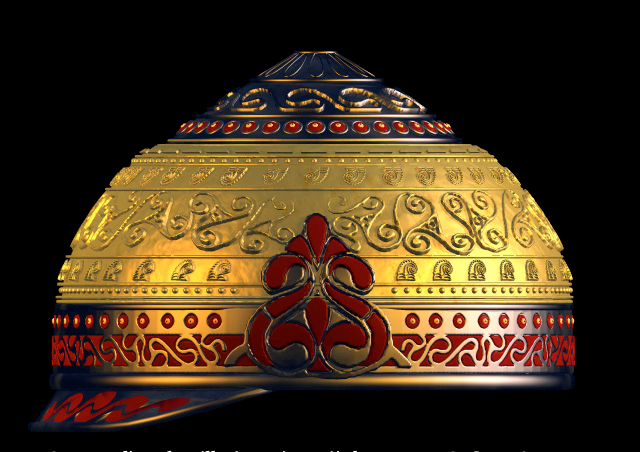 Helmets of the Gaulish Celtic: 3D rendering of the Amfreville helmet, made by Jean-René Chatillon