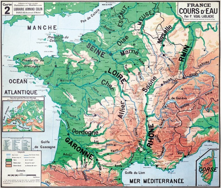 Carte Paul Vidal de La Blache - Les Cours d Eau de France